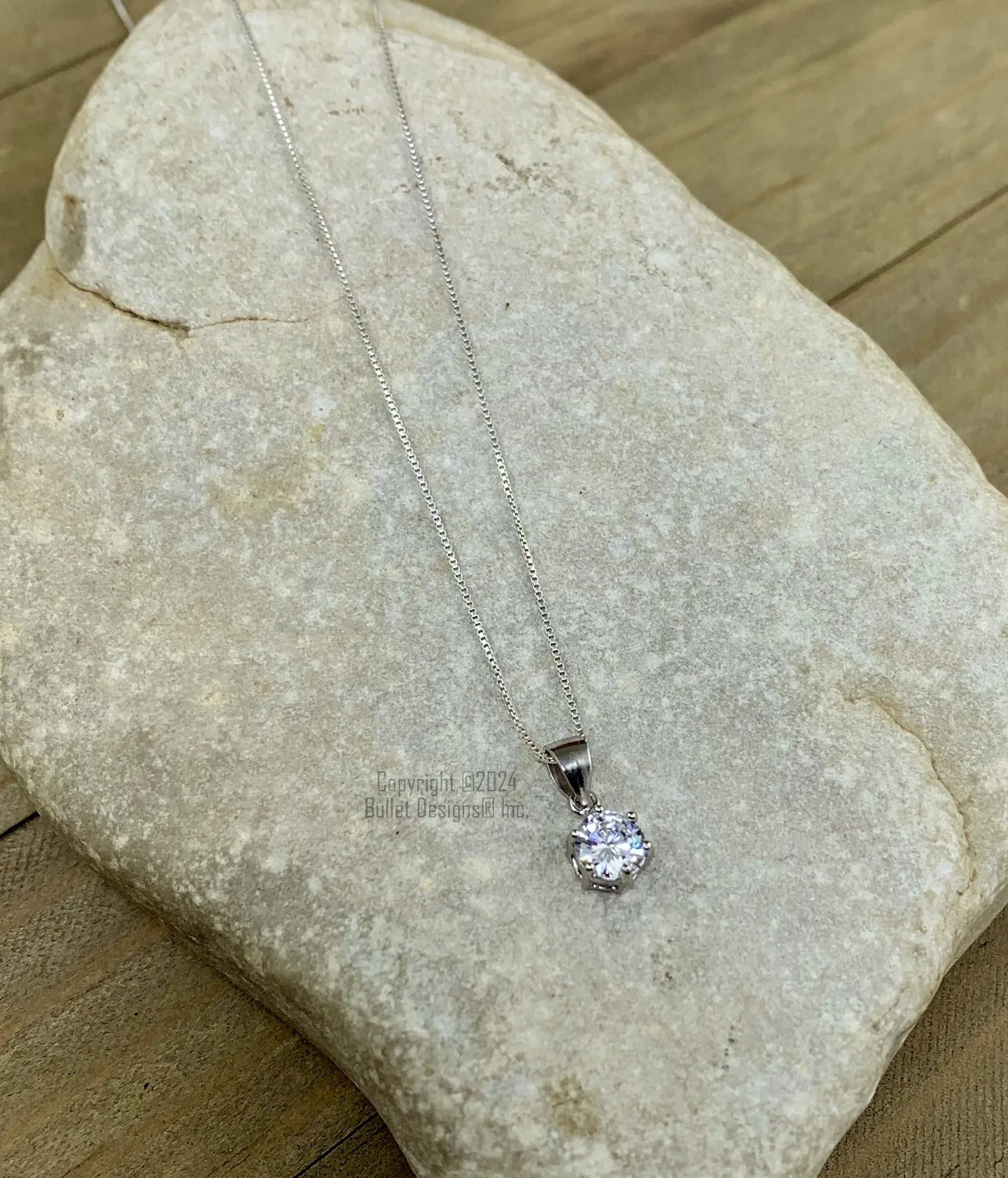 .925 Sterling Silver Cubic Zirconia .75 Carat Necklace, Brilliant Cut Diamond Quality CZ