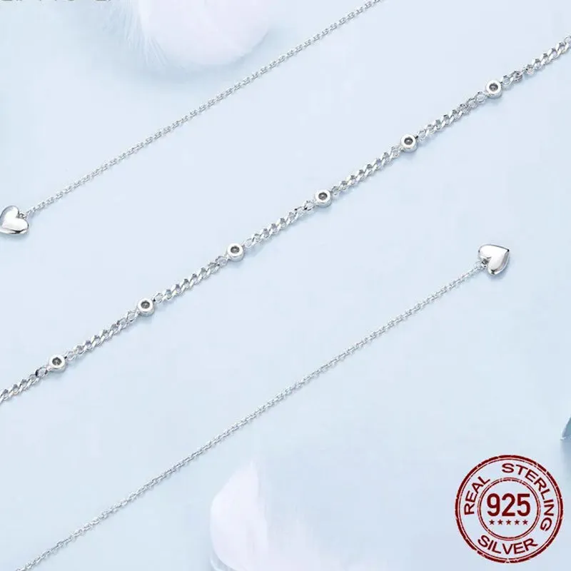 925 Sterling Silver Jewelry Double Layered love Heart Necklace Pendant White Gold Plated Dainty Choker for Women Girls