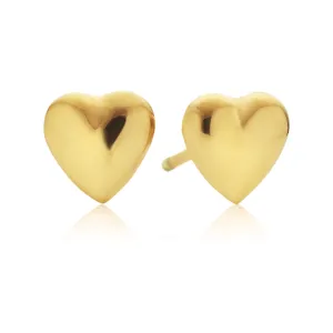 9ct Yellow Gold Silver Filled Heart Stud Earrings