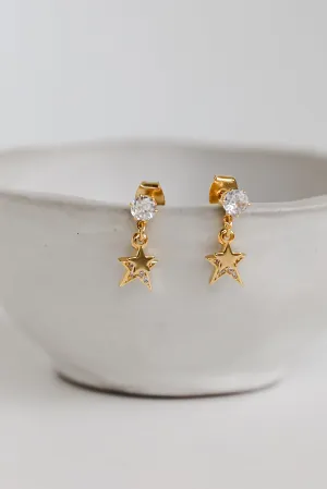 Addison Gold Rhinestone Star Drop Stud Earrings