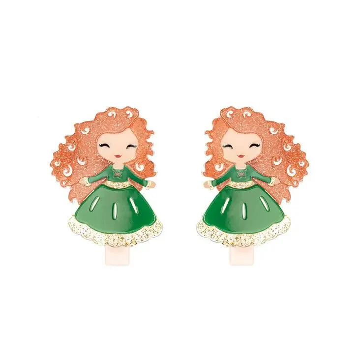 Alligator Hair Clips | Cute Doll - Green Dress | Lilies and Roses NY