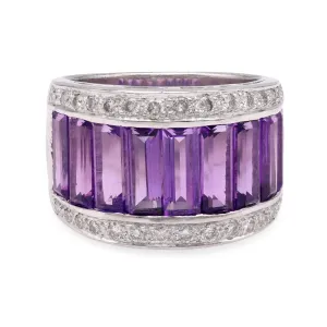 Amethyst Diamond Platinum Band