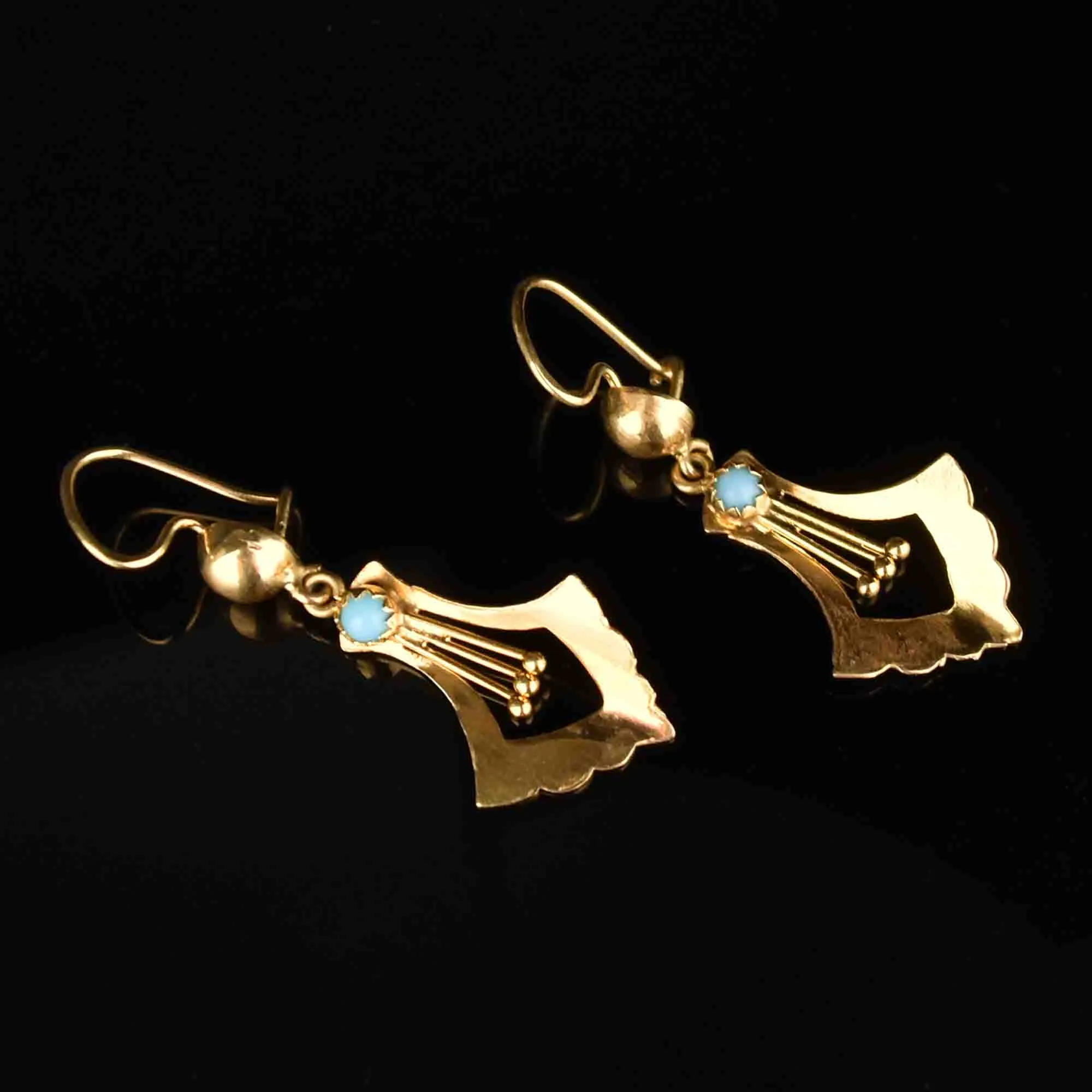 Antique 18K Gold Turquoise Dangle Earrings