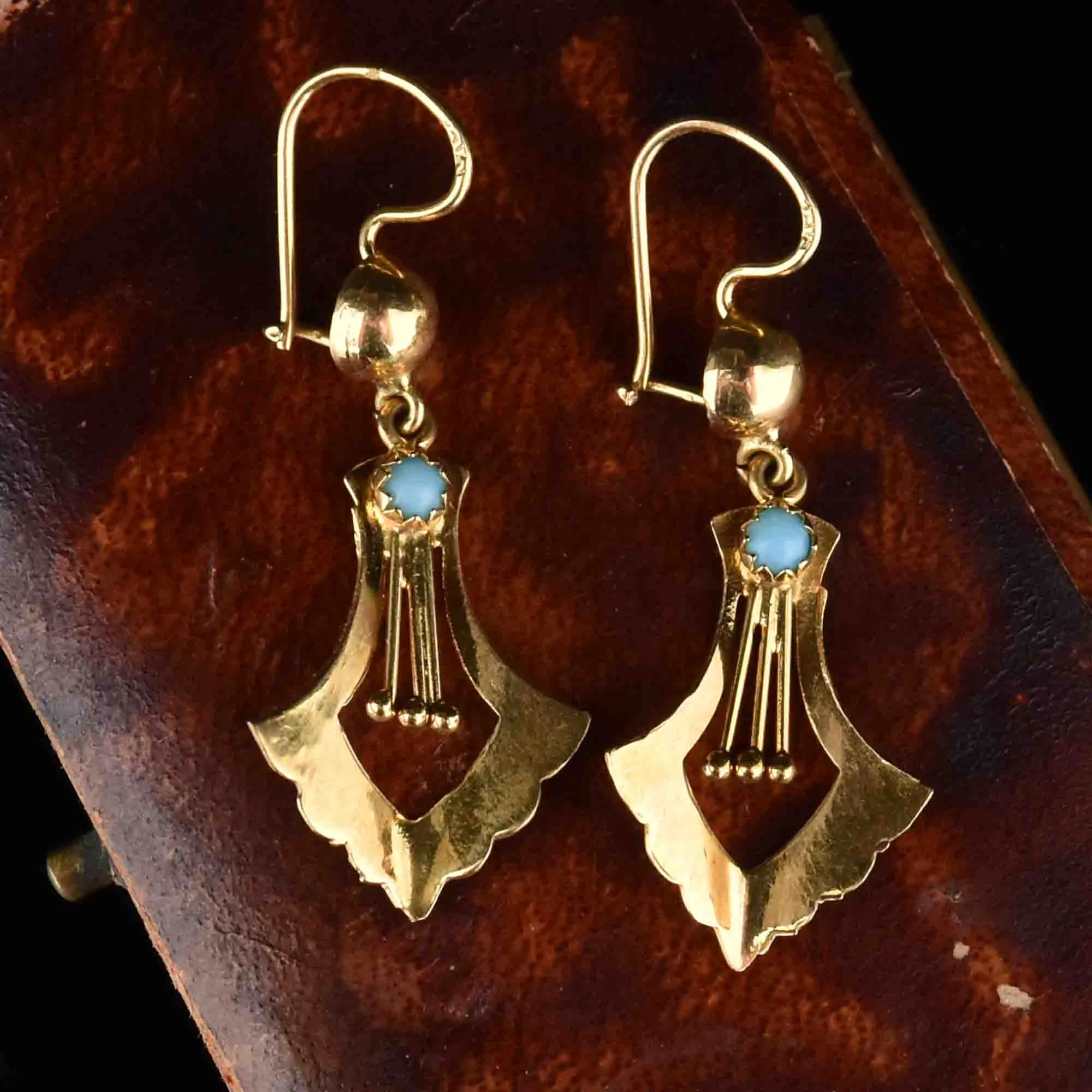 Antique 18K Gold Turquoise Dangle Earrings