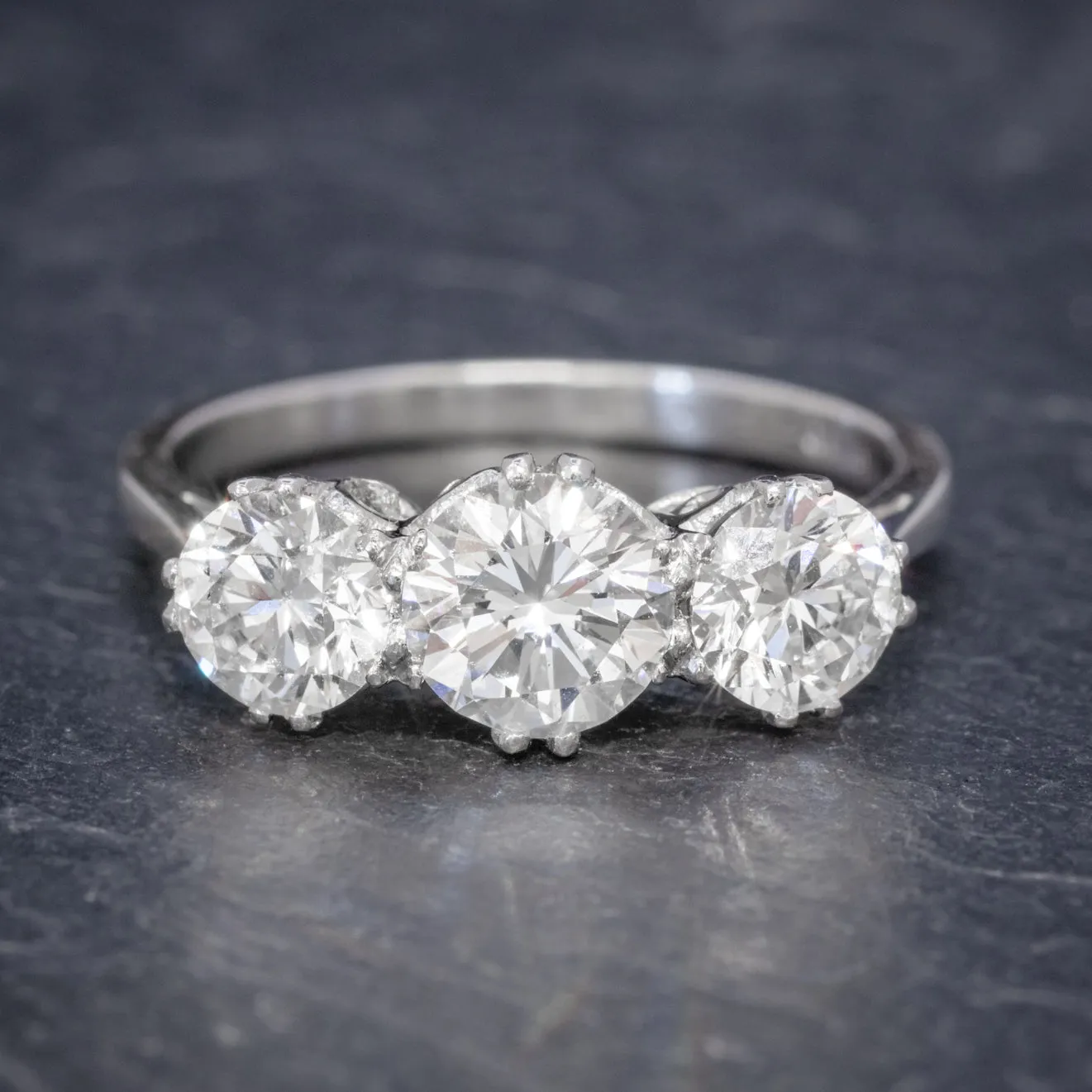 Antique Art Deco Diamond Trilogy Engagement Ring Platinum 2.35Ct Of Diamond Circa 1920 Cert