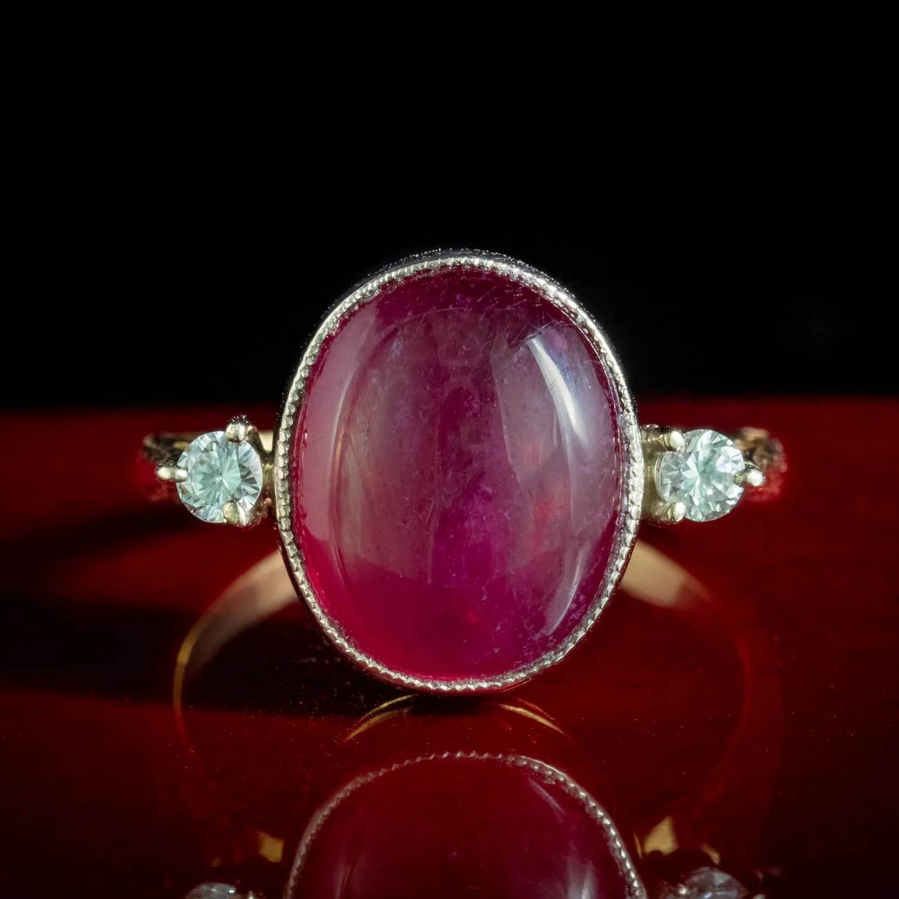 Antique Edwardian Cabochon Faux Ruby Diamond Ring Circa 1910