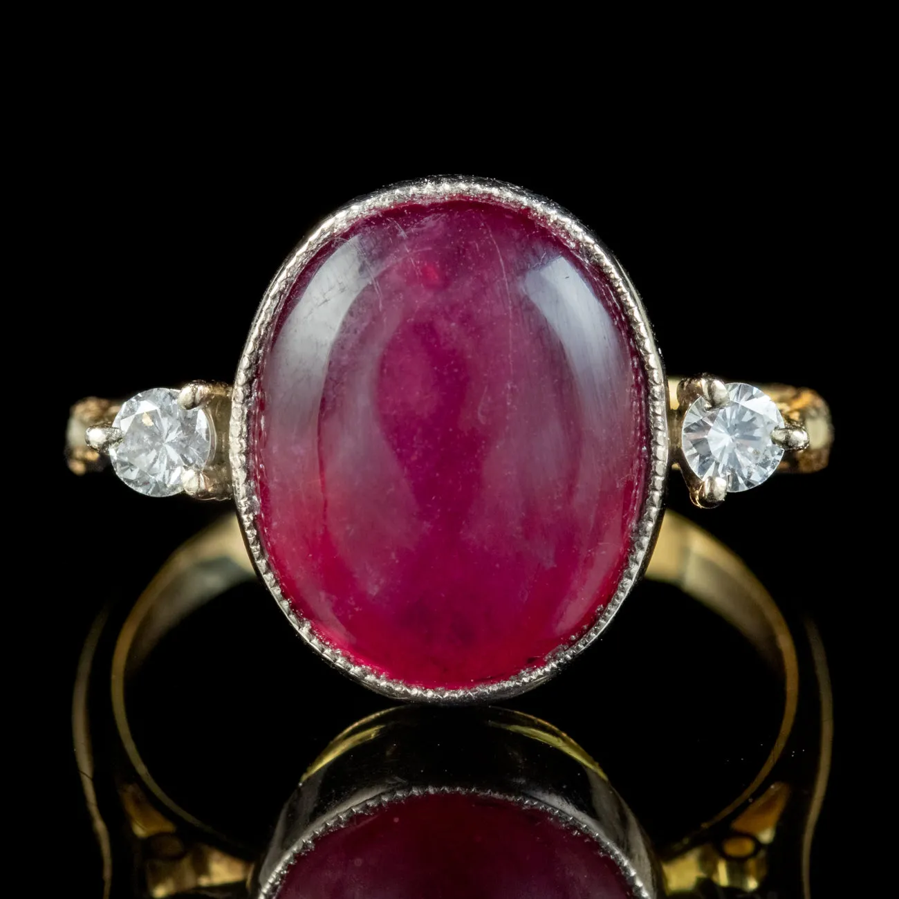 Antique Edwardian Cabochon Faux Ruby Diamond Ring Circa 1910