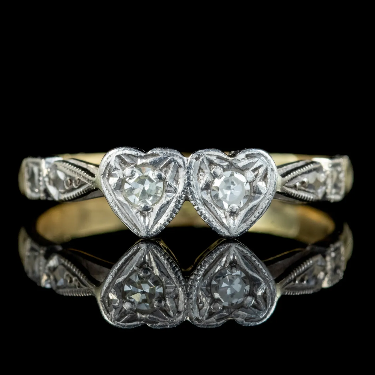 Antique Edwardian Double Diamond Heart Ring