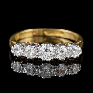 Antique Edwardian Five Stone Diamond Ring 18Ct Gold Platinum Circa 1905