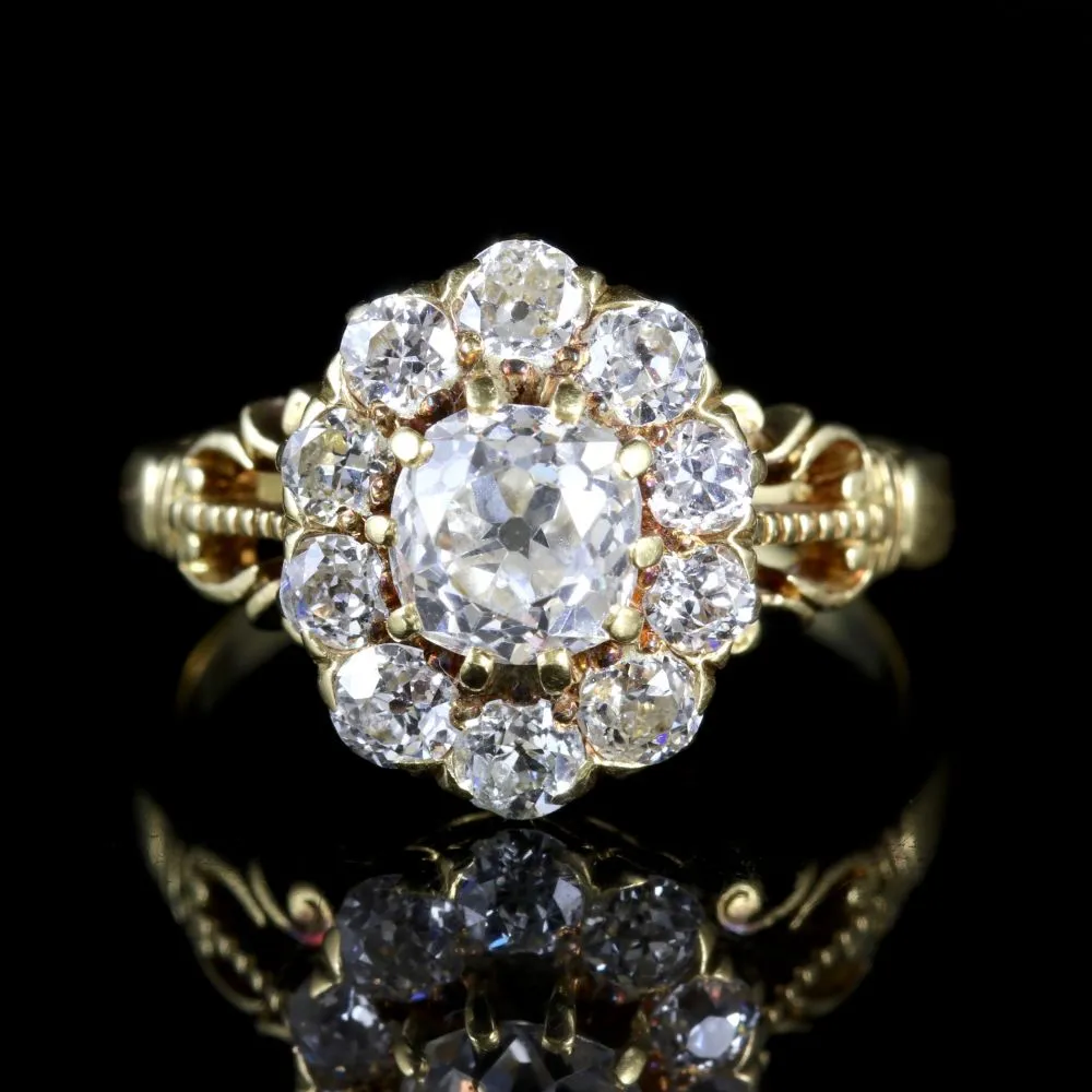 Antique Victorian Diamond Cluster Ring 18Ct Cluster Ring Circa 1880