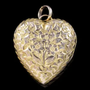 Antique Victorian Floral Heart Locket 9Ct Gold Back And Front Circa 1900