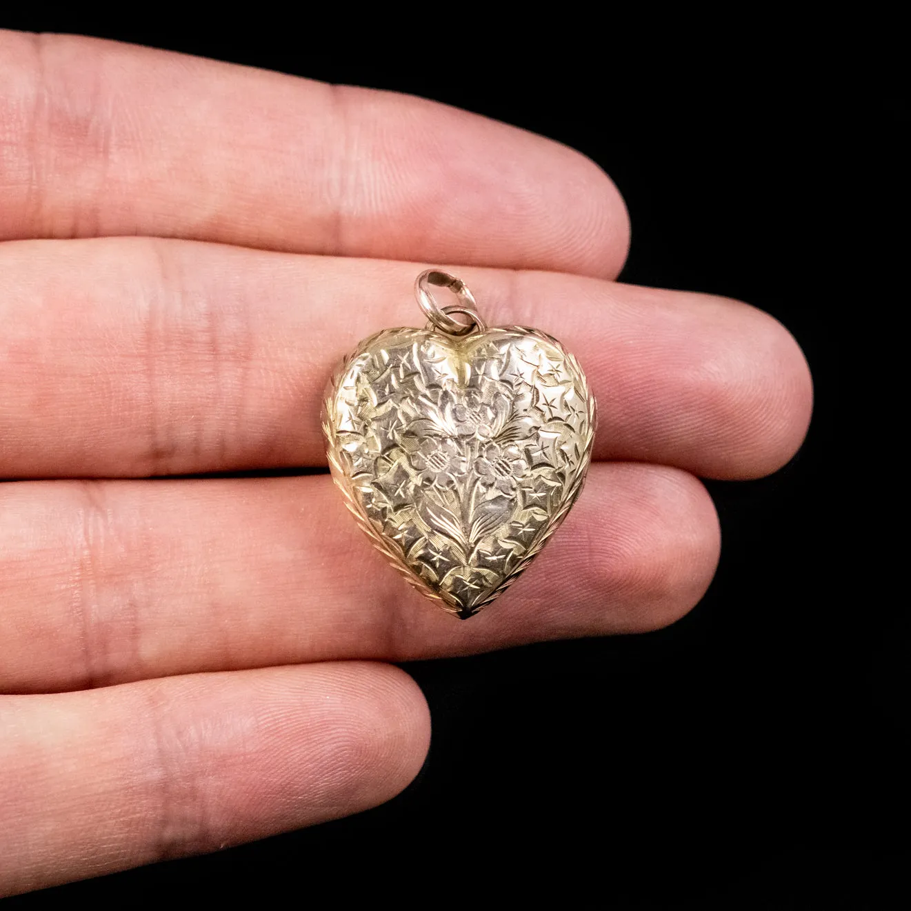 Antique Victorian Floral Heart Locket 9Ct Gold Back And Front Circa 1900