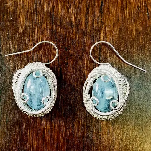 Aquamarine Wire Wrapped Earrings