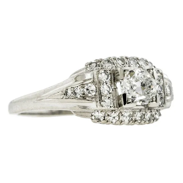 Art Deco Engagement Ring, Oval 0.69ct