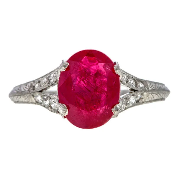 Art Deco No Heat Ruby 2.86ct. & Diamond Ring