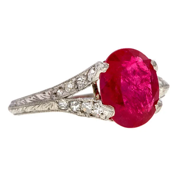 Art Deco No Heat Ruby 2.86ct. & Diamond Ring