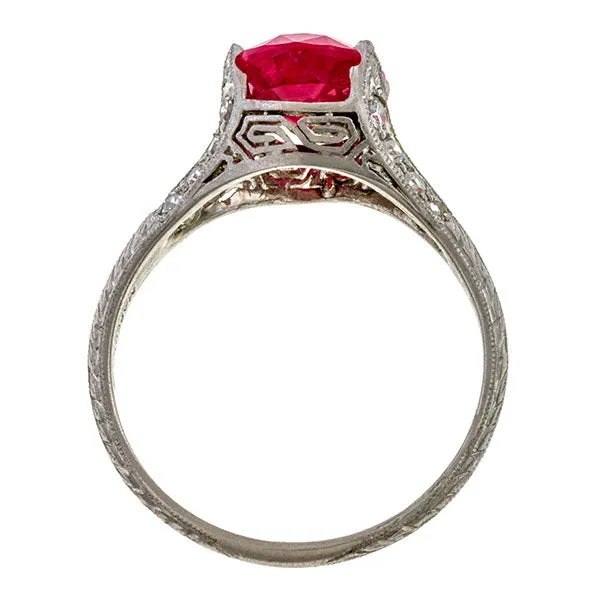 Art Deco No Heat Ruby 2.86ct. & Diamond Ring