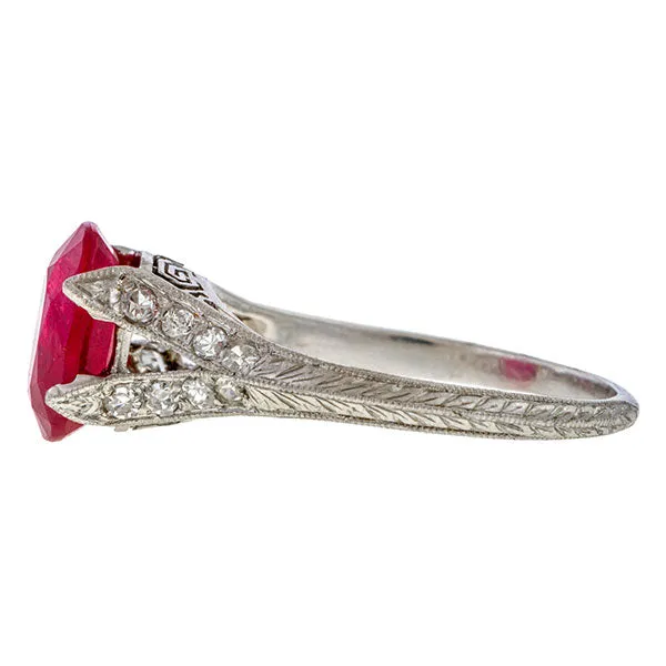 Art Deco No Heat Ruby 2.86ct. & Diamond Ring