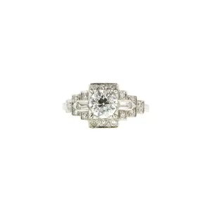 Art Deco Old Euro .95ct Platinum Engagement Ring