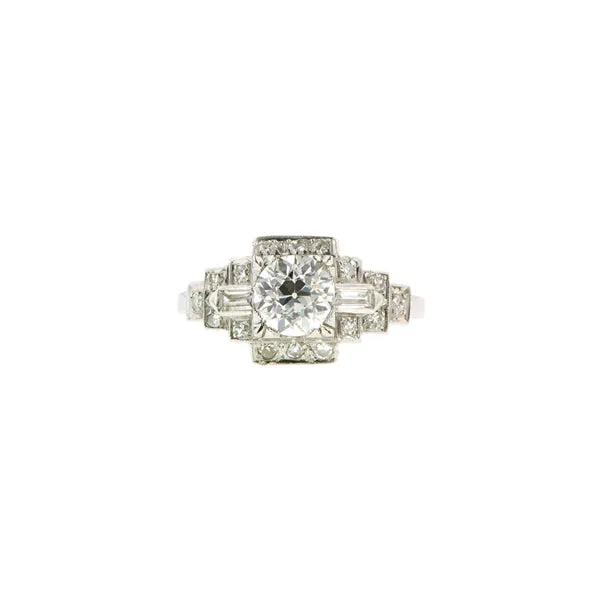 Art Deco Old Euro .95ct Platinum Engagement Ring