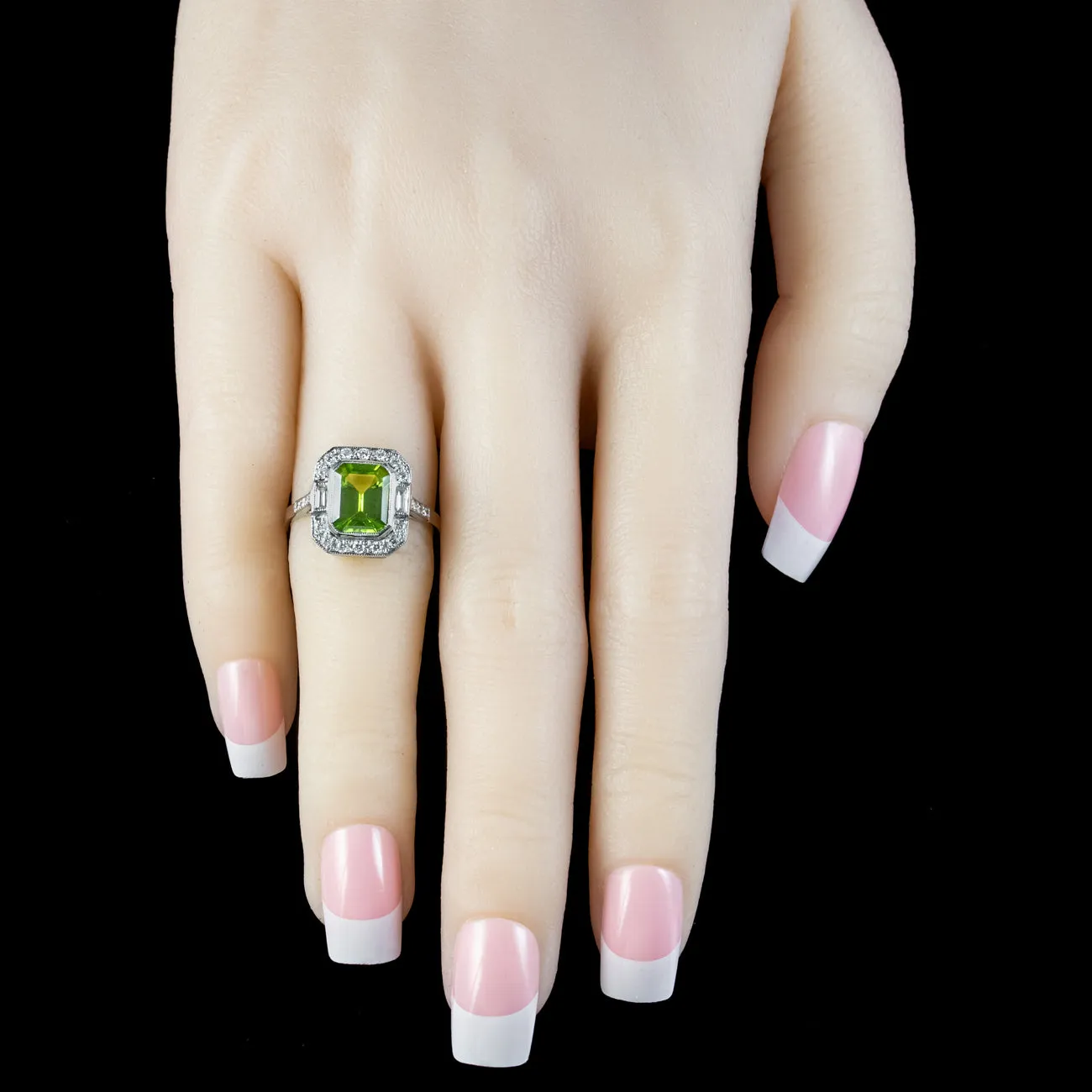 Art Deco Style Peridot Diamond Ring 3ct Peridot