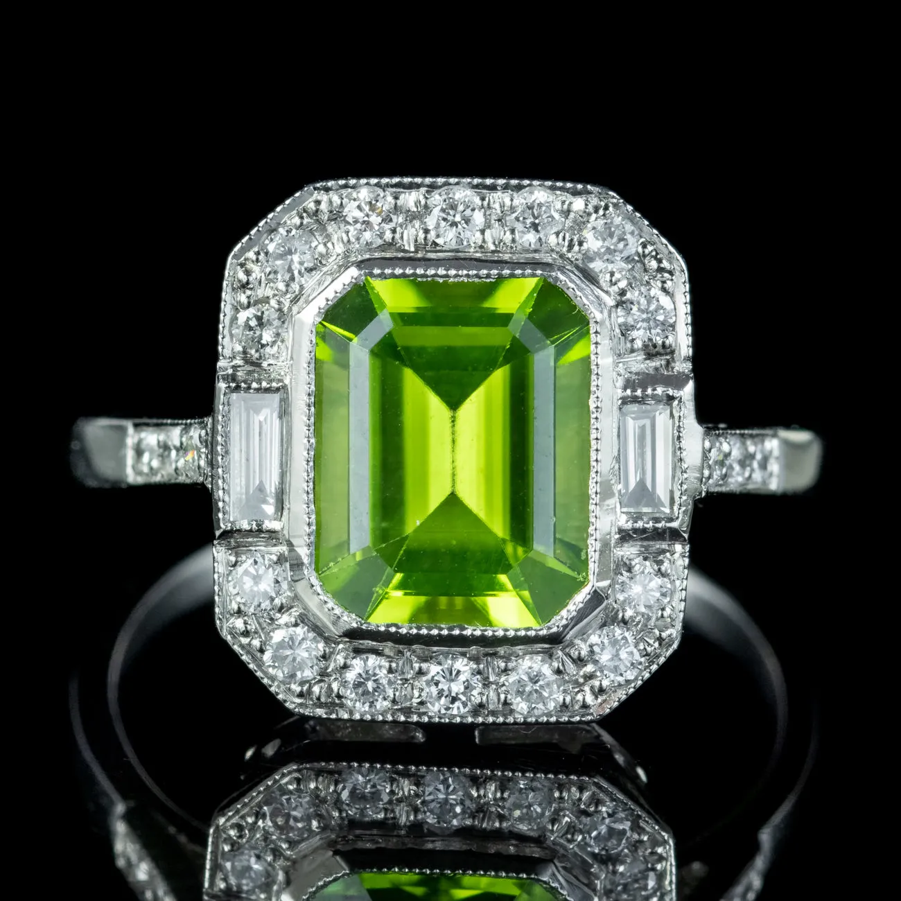 Art Deco Style Peridot Diamond Ring 3ct Peridot