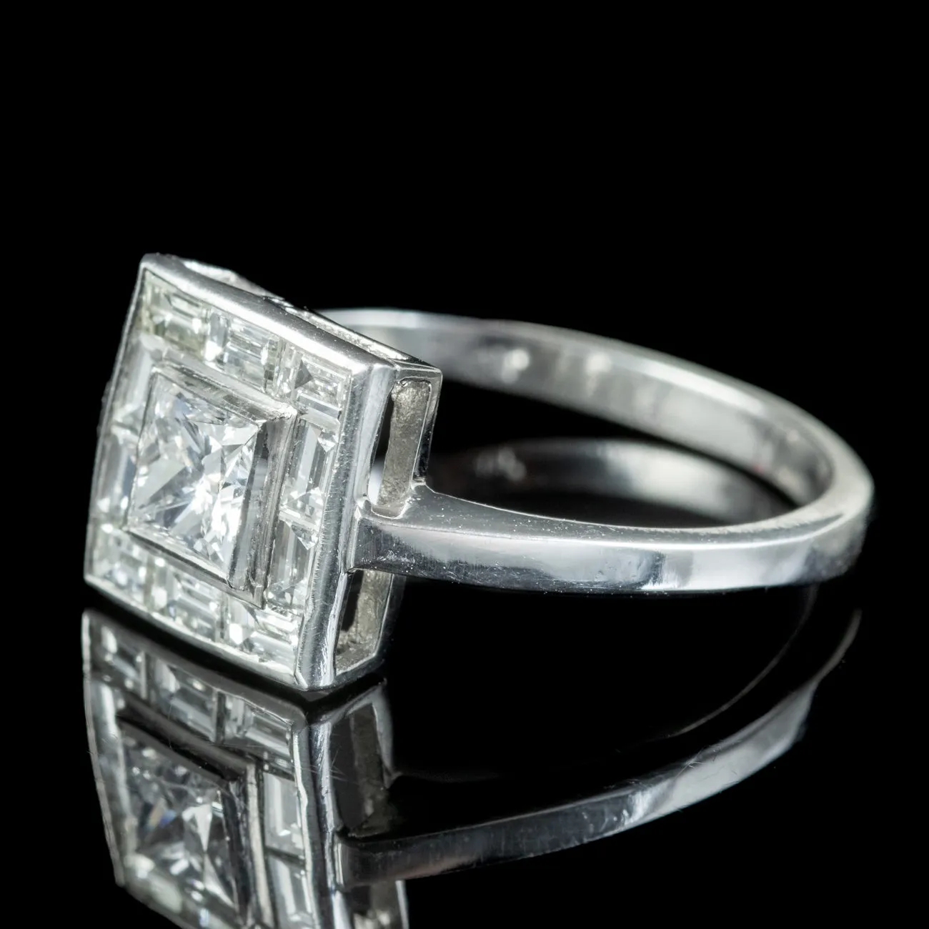 Art Deco Style Square Princess Cut Diamond Cluster Ring 1.60ct Of Diamond