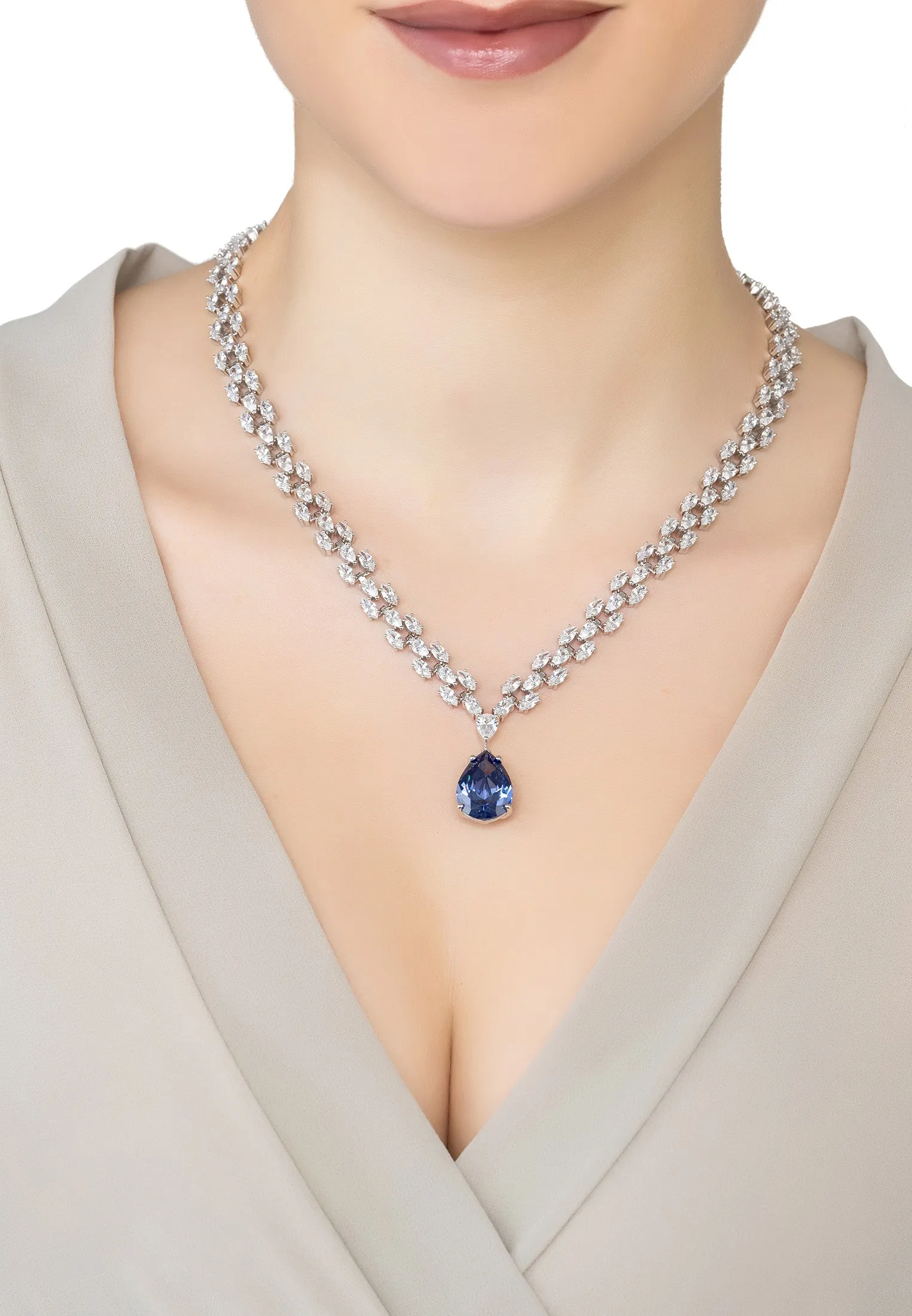 Augusta Tanzanite Gemstone Statement Necklace Silver