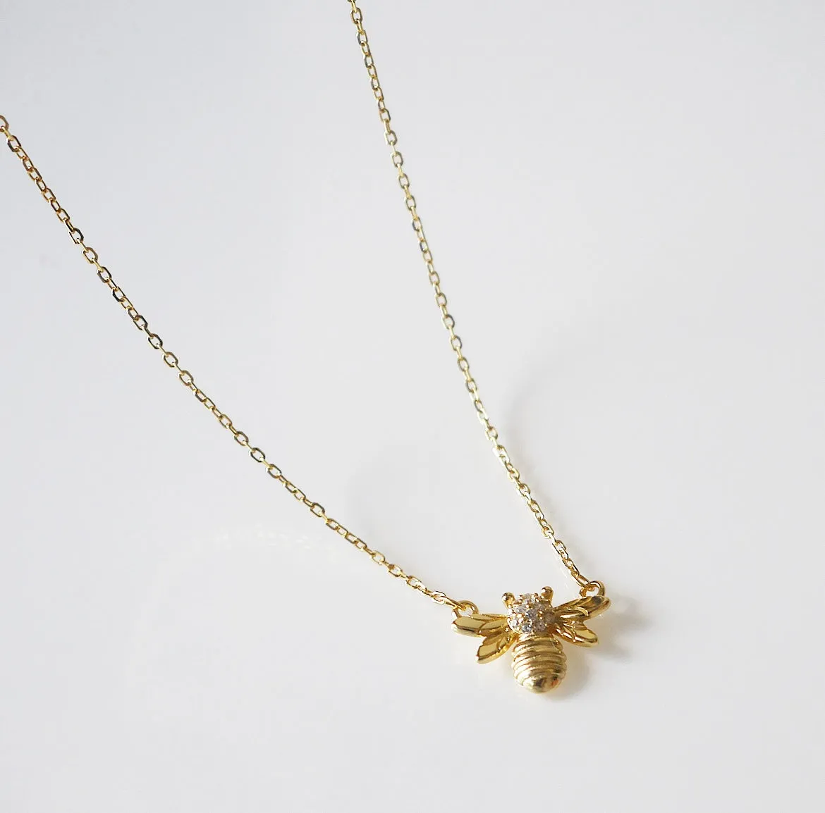 Bee Necklace .925  Sterling Silver 18K Gold Plated Zircon Luxury Statement Necklace