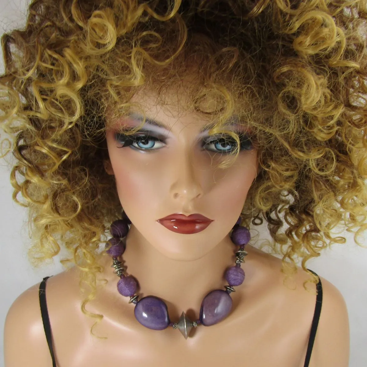 Big Bold Necklace Purple Hemp and Tagua Nut