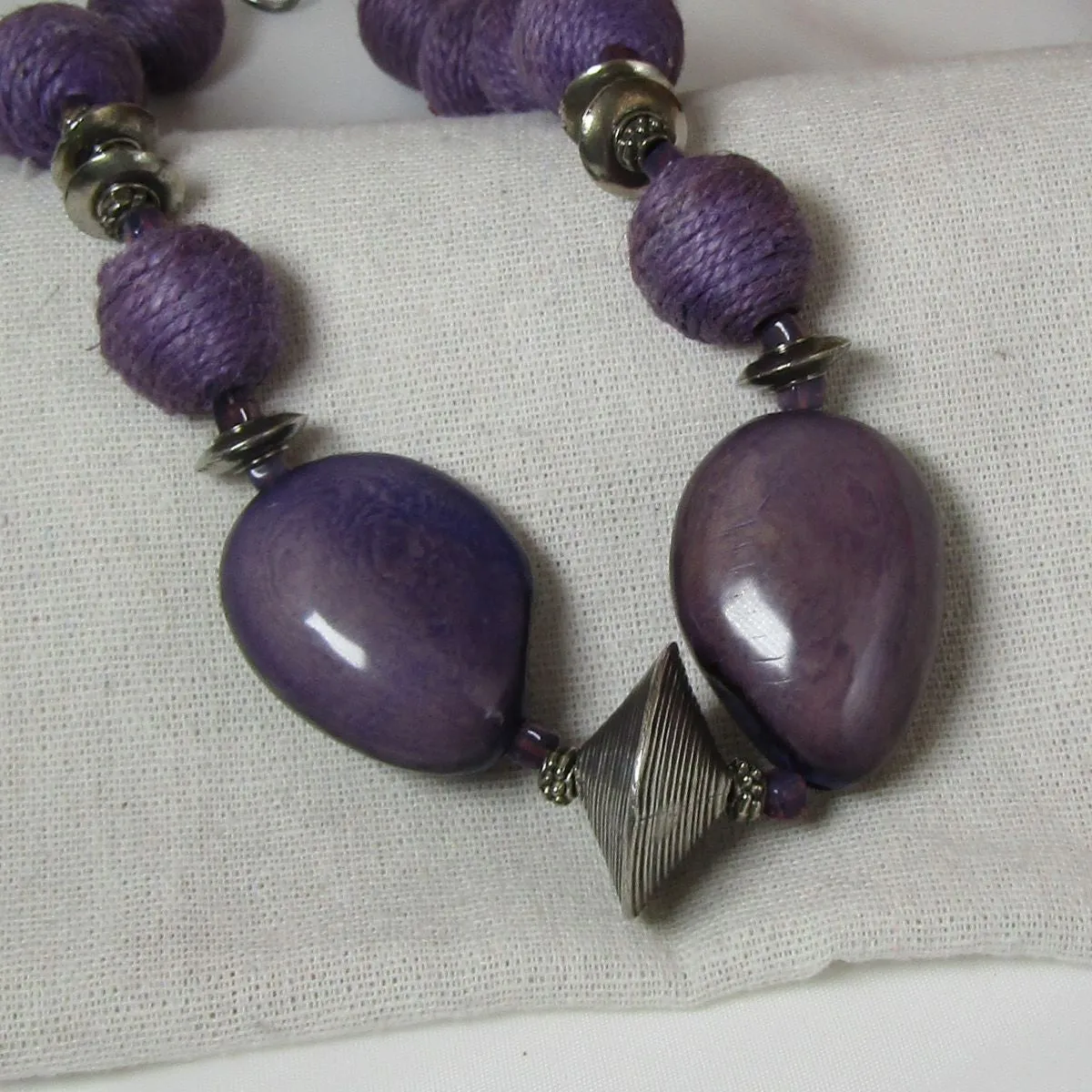 Big Bold Necklace Purple Hemp and Tagua Nut