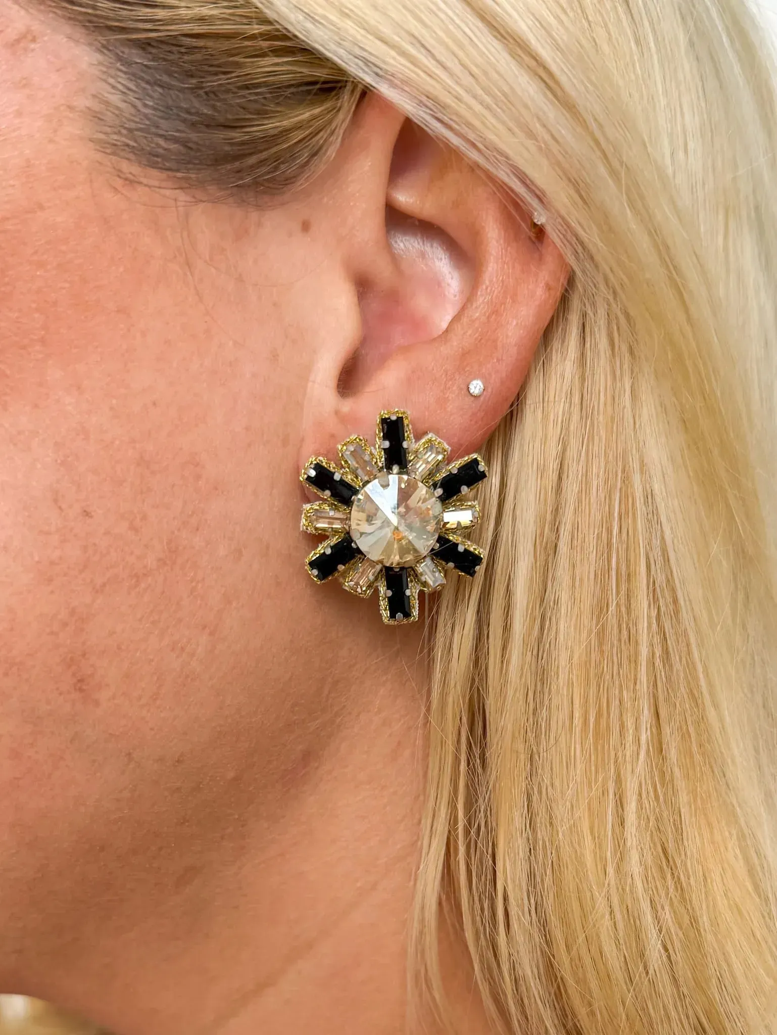 Black & Gold Rhinestone Burst Studs