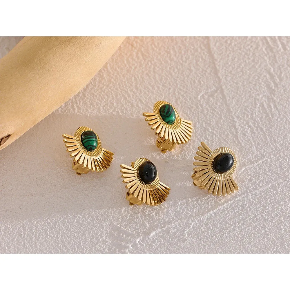 Black Stone Clip Earrings