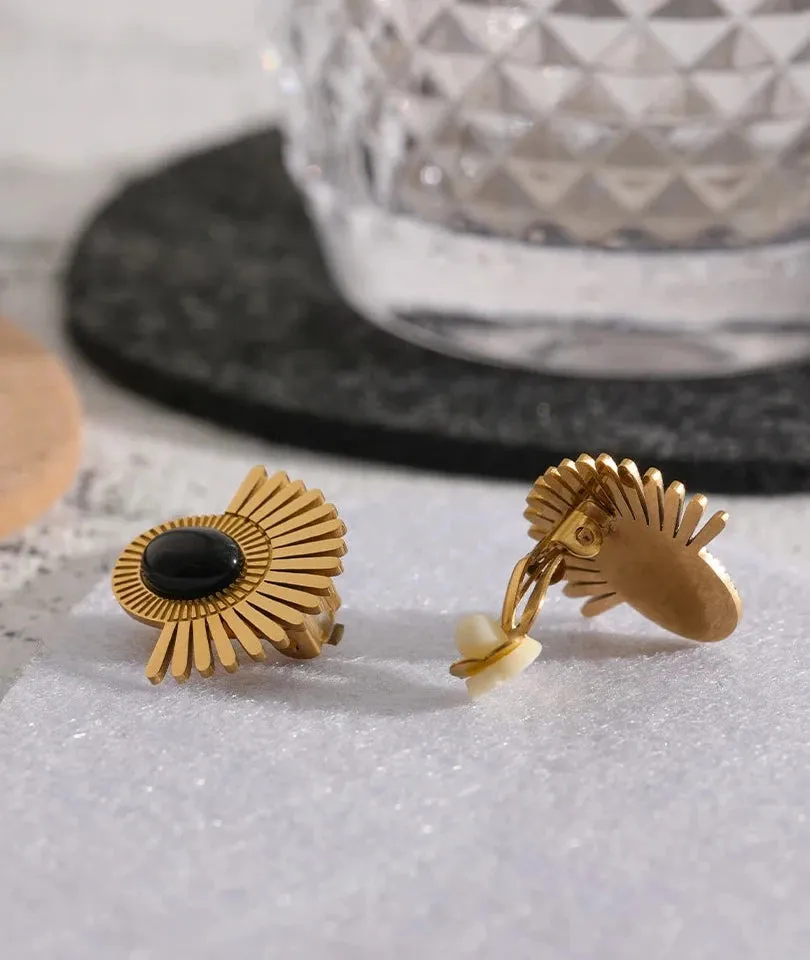 Black Stone Clip Earrings