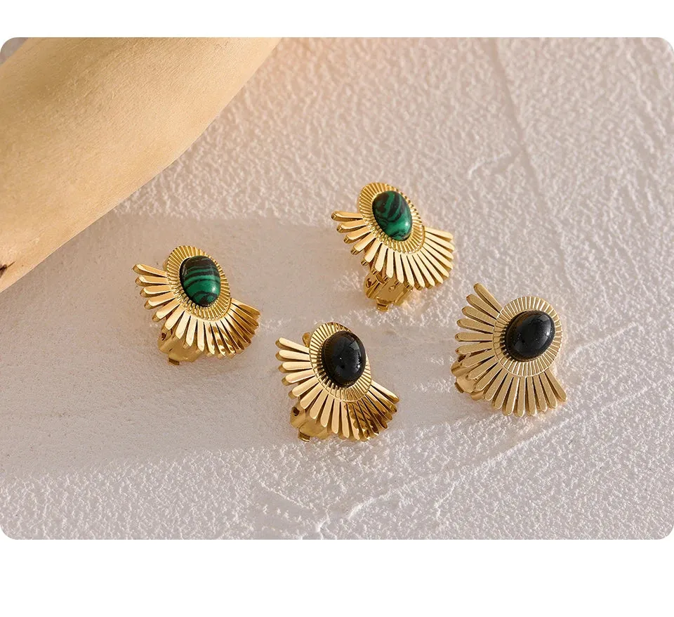 Black Stone Clip Earrings