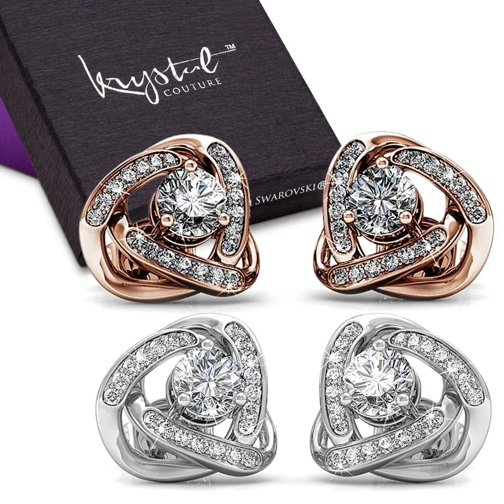 Boxed 2 Pairs Celtic Knot Stud Earrings Set Embellished with SWAROVSKI Crystals