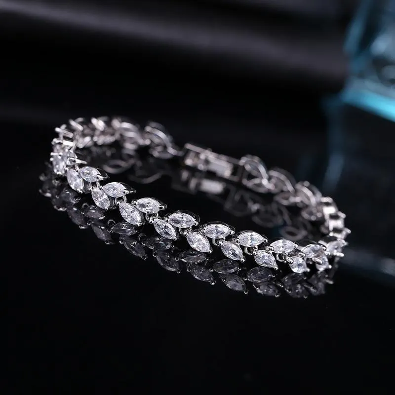 Bracelet Charm Jewelry Trendy 2021 Cubic Zirconia Silver Color Leaf CZ Crystal Bangles