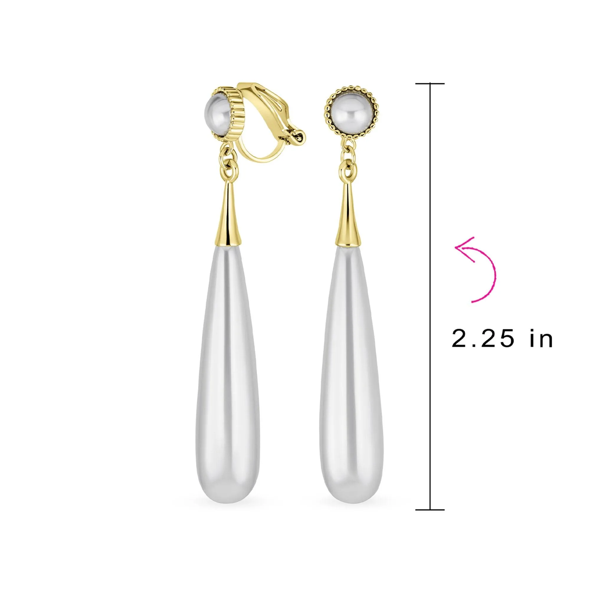 Bridal Elongated Teardrop Dangle White Faux Pearl Chandelier Earrings