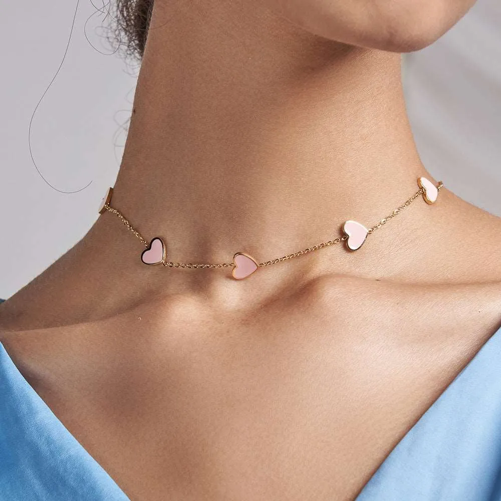 Brie - Pink Heart Choker Necklace