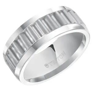 CARRICK Triton Rings CARRICK White Tungsten Ring With Horizontal Gear Teeth Center 9mm