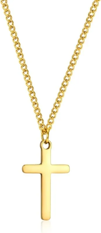 CERSLIMO Cross Necklace for Boys Girls, Stainless Steel Cross Chain Necklace with Chain-40 5CM | Silver/Gold/Black Small Size Cross Necklaces