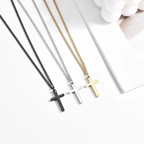 CERSLIMO Cross Necklace for Boys Girls, Stainless Steel Cross Chain Necklace with Chain-40 5CM | Silver/Gold/Black Small Size Cross Necklaces