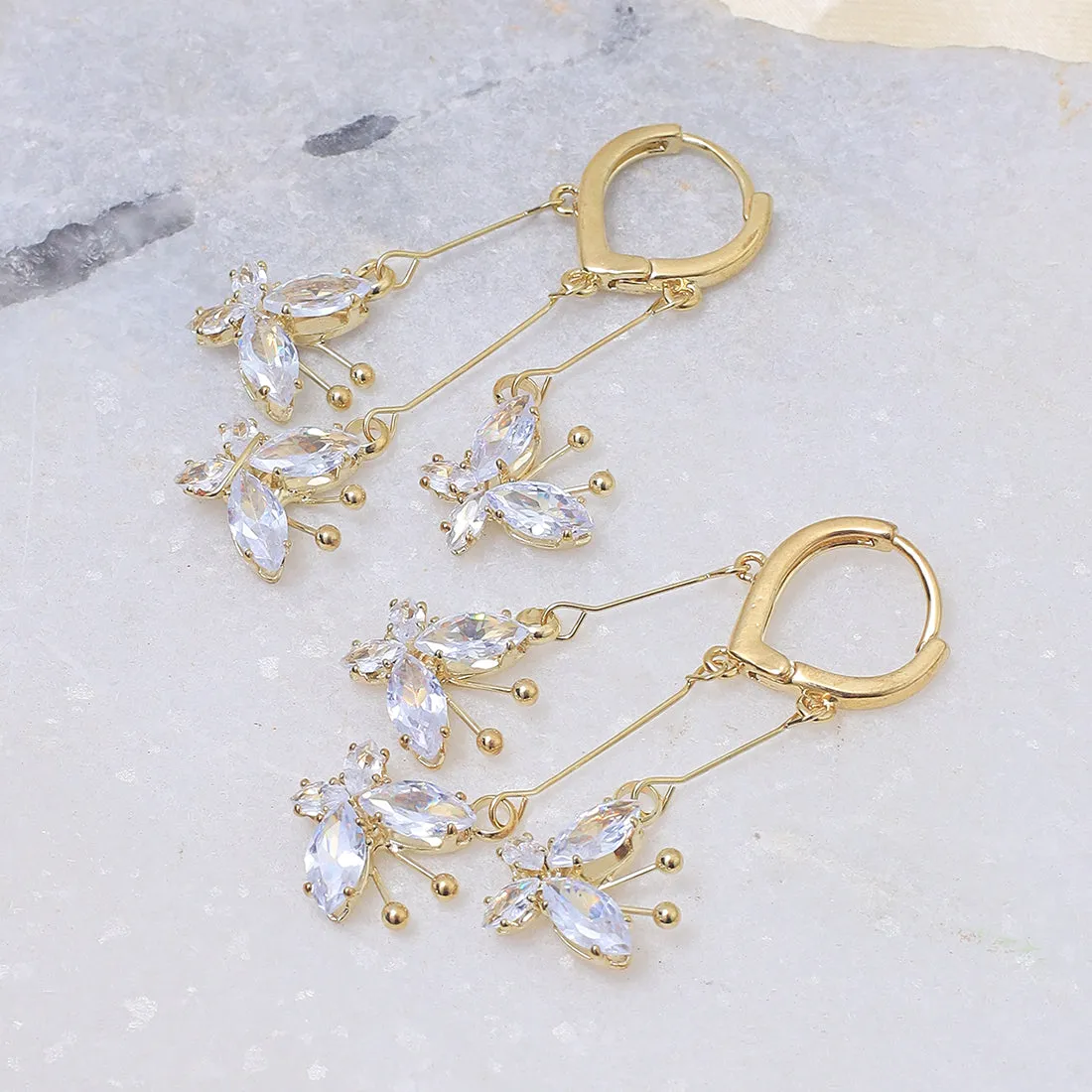 Chic Gold-Toned Butterfly Hoop Earrings With Diamante