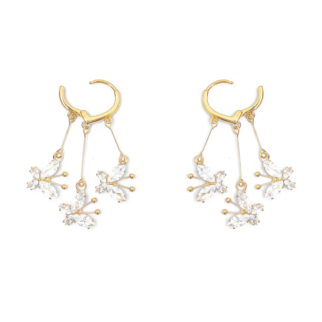 Chic Gold-Toned Butterfly Hoop Earrings With Diamante