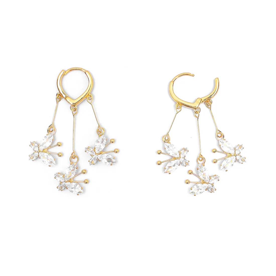 Chic Gold-Toned Butterfly Hoop Earrings With Diamante