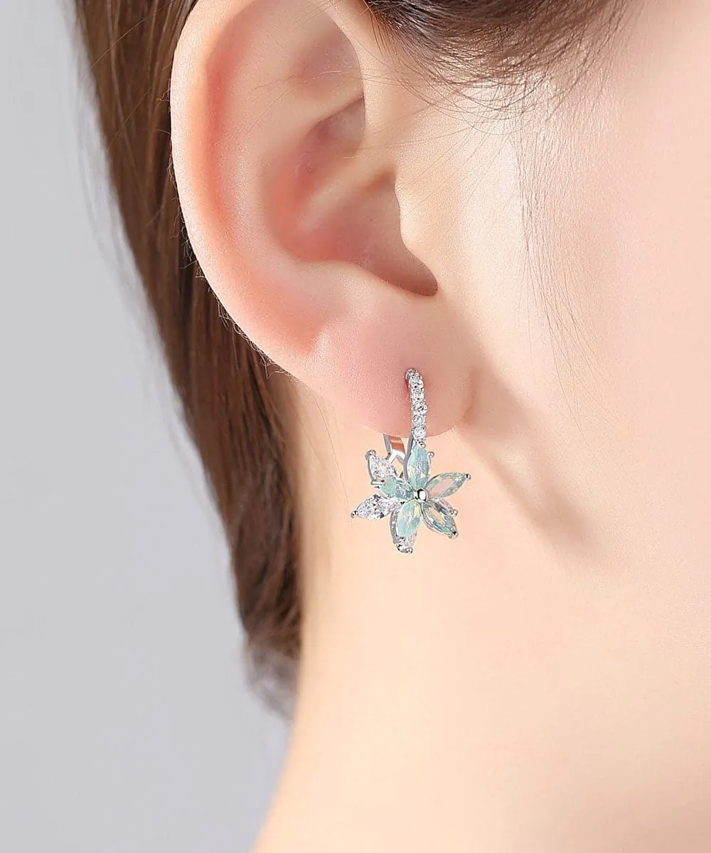 Chic White Flower Zircon Copper Hoop Earrings