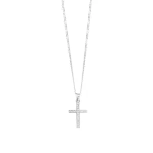 Children's Cross Necklace - Sterling Silver with CZ Stones