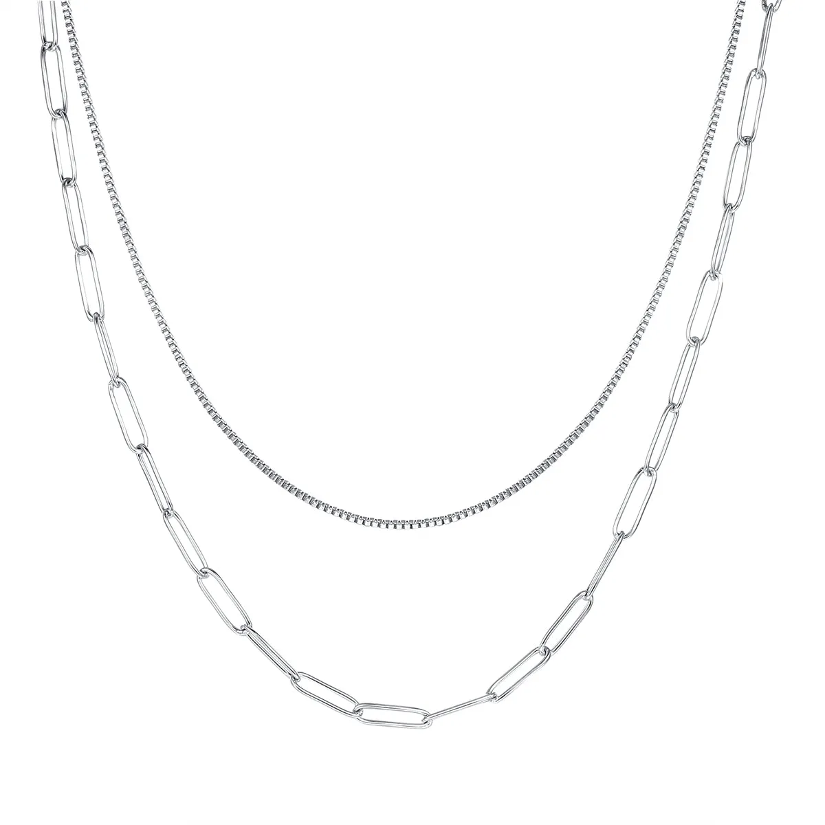 Chunky Chain Layered Necklace Silver