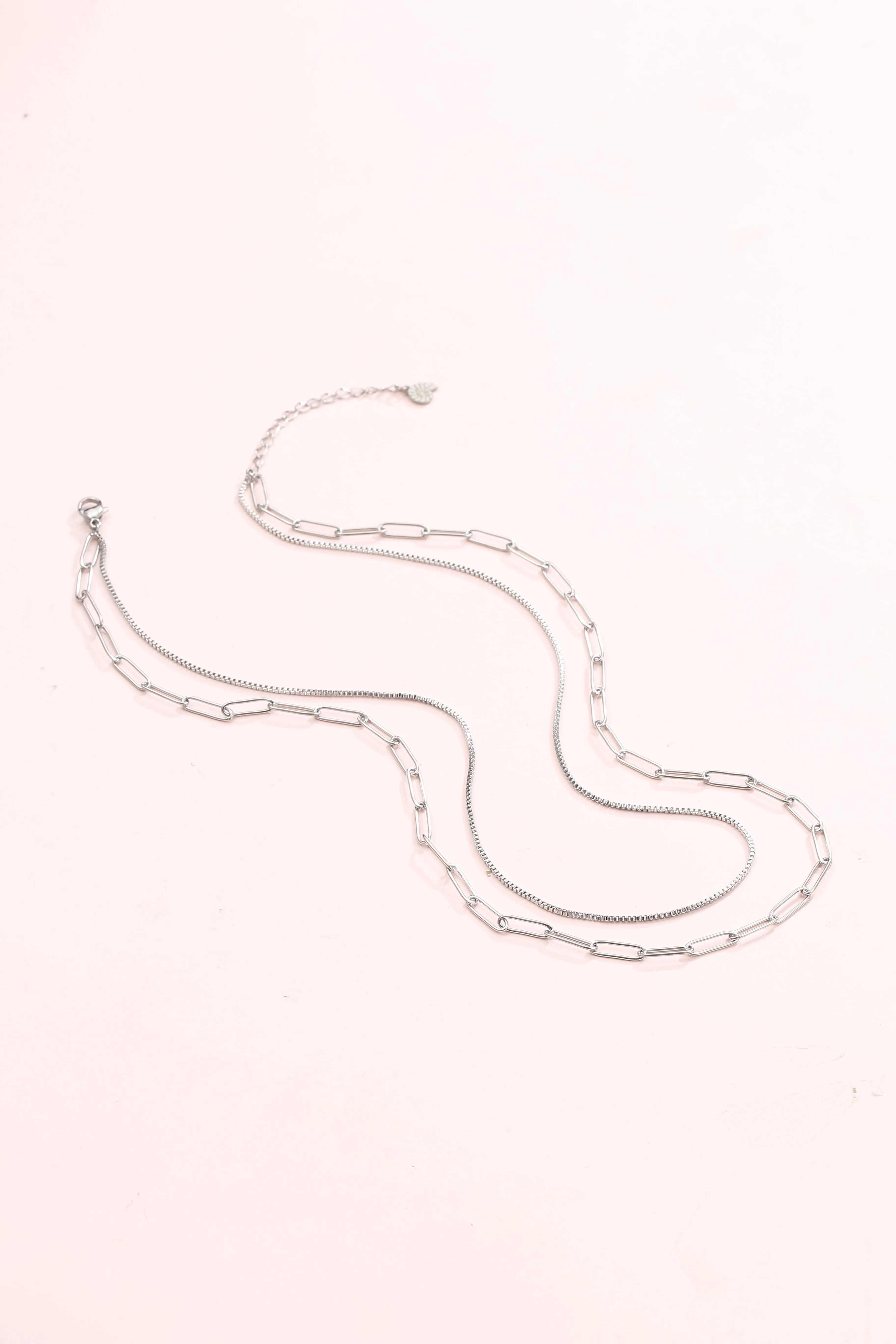 Chunky Chain Layered Necklace Silver