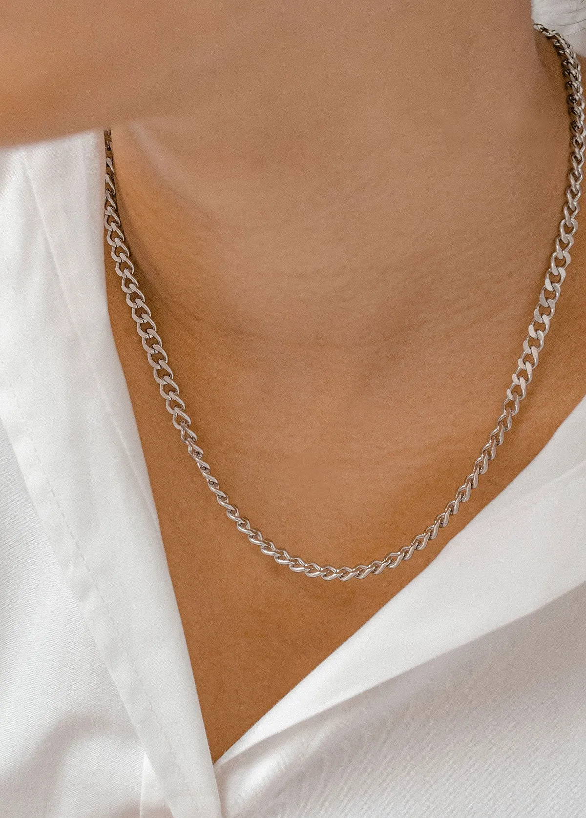 Chunky Curb Chain Necklace Silver